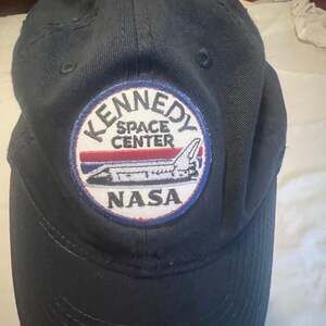 Vintage NASA Kennedy Space Center Strapback Hat Cap Navy Blue Embroidered